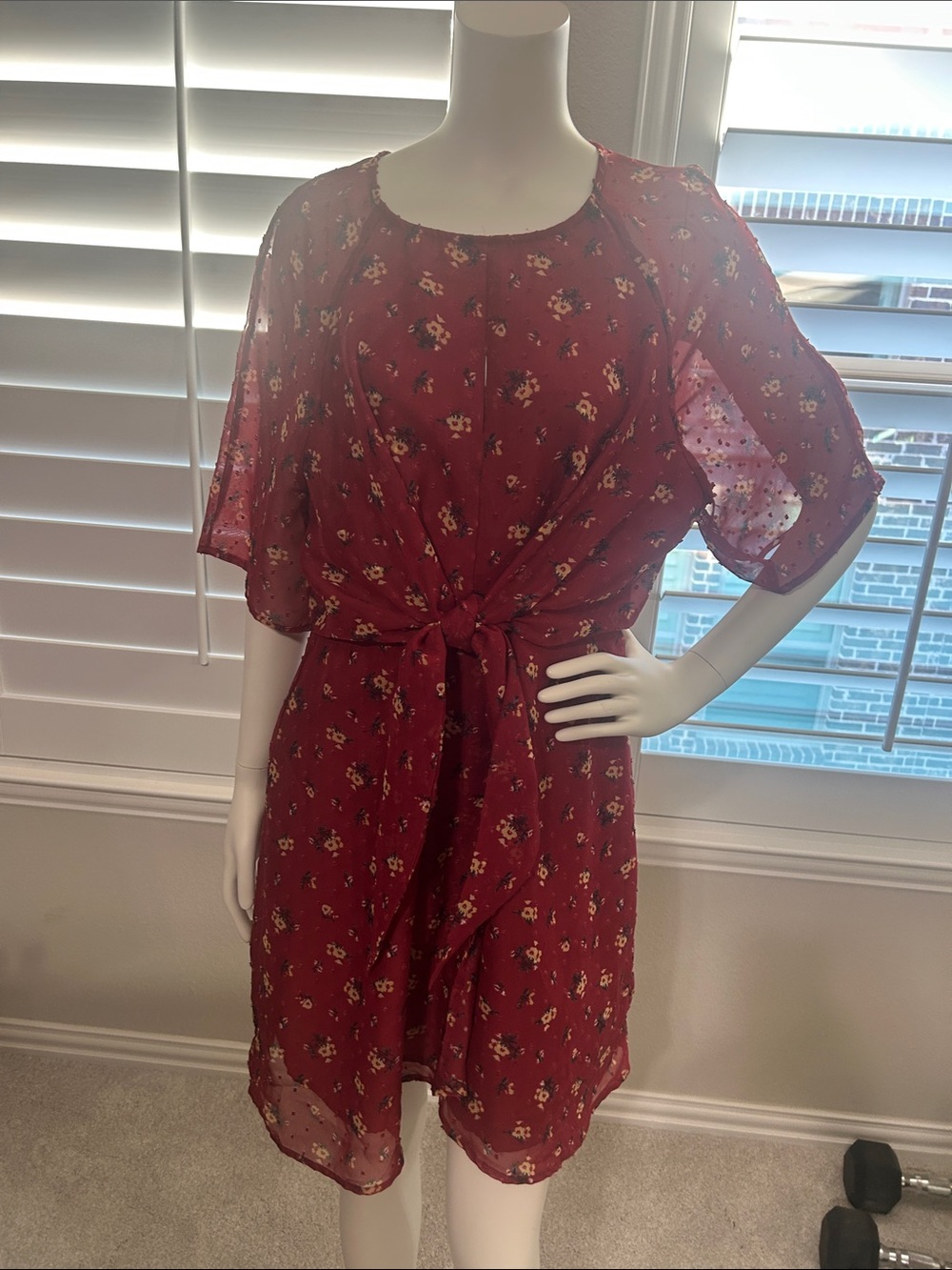 Women's Red Floral Tie-Front Dress